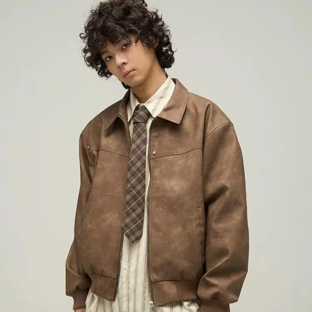 سترة بسحاب بياقة من الجلد الصناعي باللون البني من تيسكو - ملابس خارجية كاجوال للارتداء اليومي للرجال