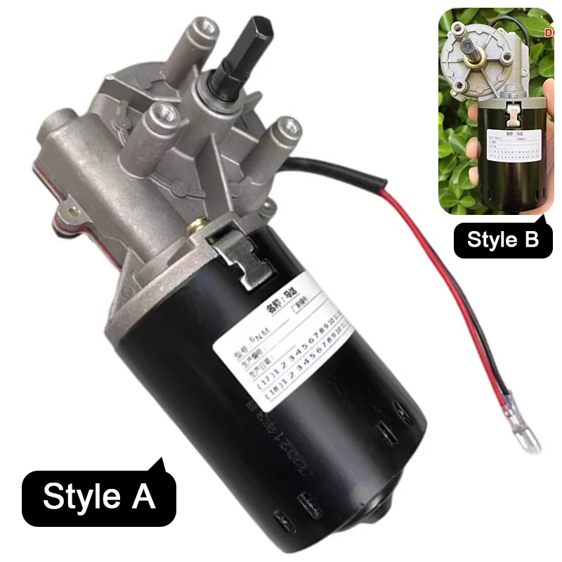 High Speed DC Worm Gear Reducer 60W 24V 52RPM Electric Reversible Self Locking Metal Gear Motor Positive And Negative