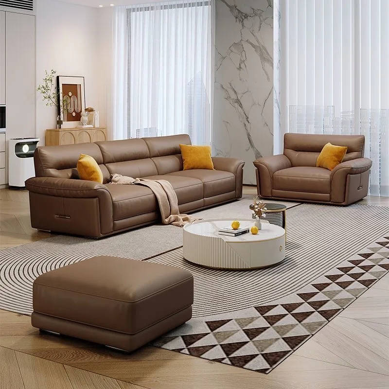 Italian minimalist leather sofa modern simple living room size apartment first layer cowhide light luxury new leather sofa