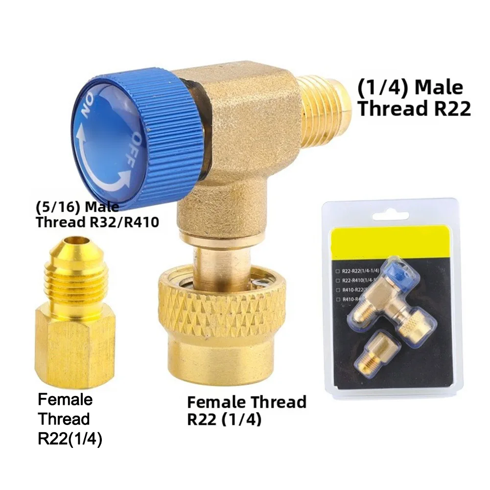 Red+Blue HVAC Control Valve Kit Brass For AC Manifold Split For R410A R134A R22 Cooling Fluid Adapter