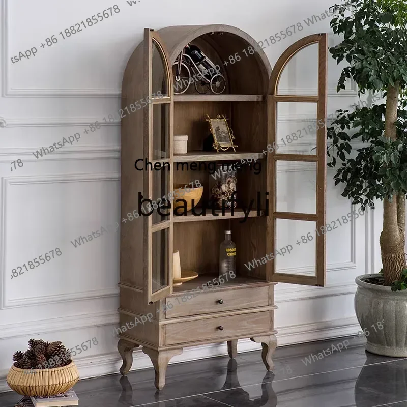 

Новое поступление, американский светлый роскошный стиль, твердый деревянный круглый верхний книжный шкаф, шкаф для хранения в маленькой квартире, гостиная, французский ретро Wi