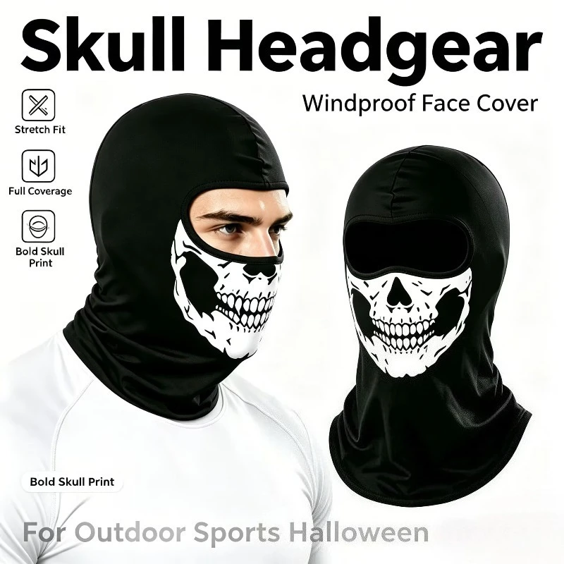 Motorcycle Balaclava Full Face Mask Skull Print Motorbike Full Face Mask Windproof Skiing Head Neck Warmer Bicycle Helmet Liner