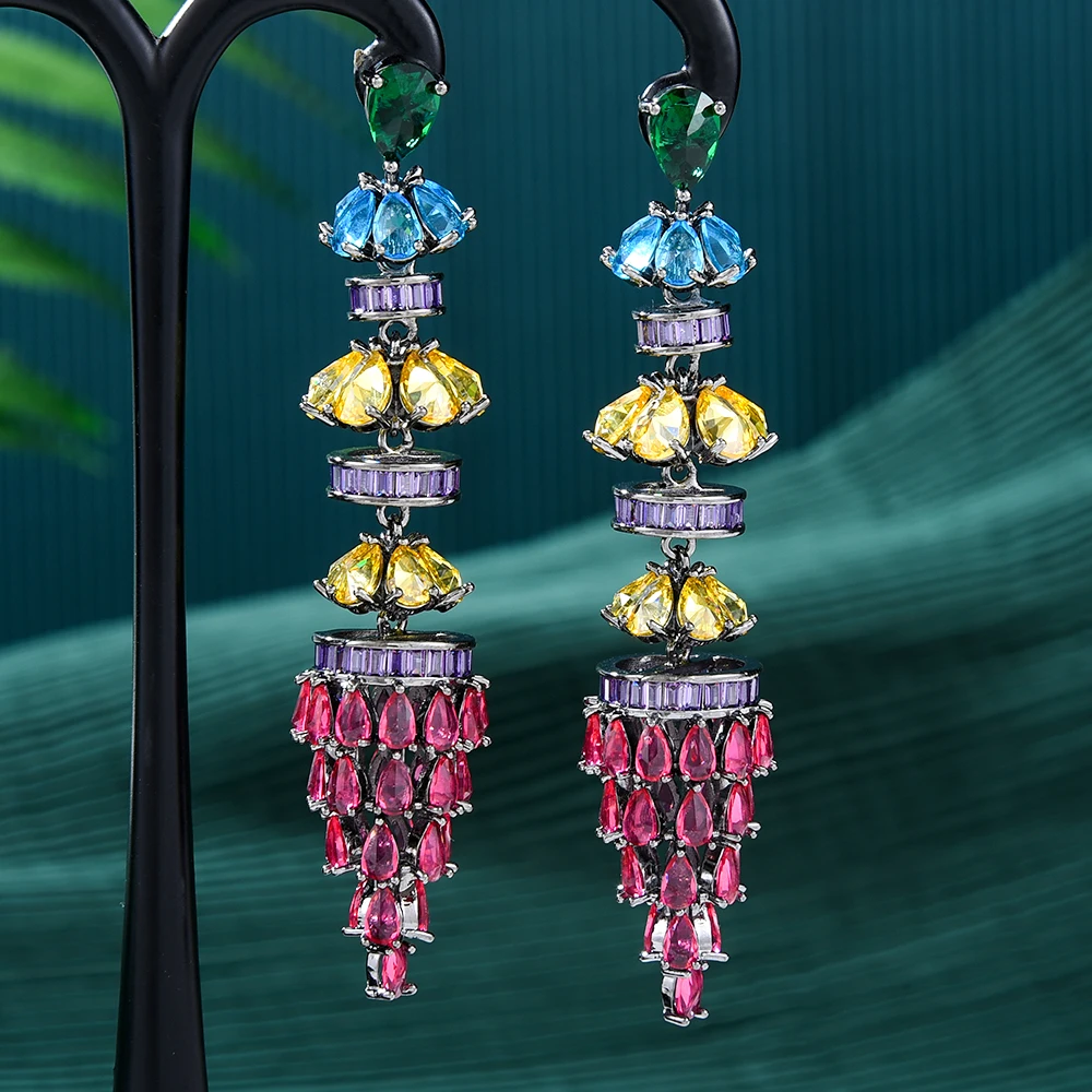 

Soramoore New Charm Long Dangle Earrings for Women Bridal Wedding Multicolor CZ Bijoux High Quality Brand Gorgeous Trendy