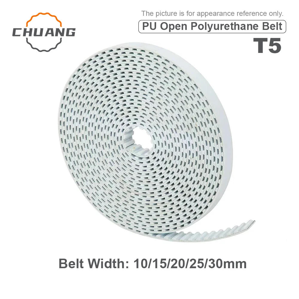 T5 Open synchronous belt width 10/15/20/25/30mm Polyurethane steel PU T5 Timing Belt pulley 3D printer Length: 2m/5m/10m~50m