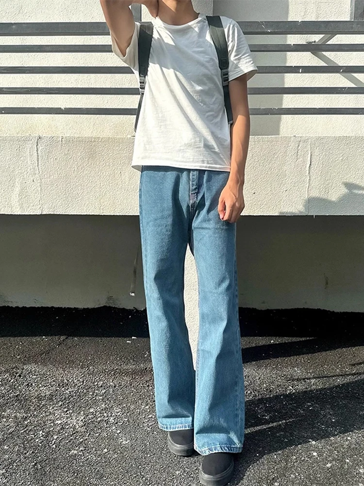 

Мужские светло-голубые джинсовые джинсы с завышенной талией Cleanfit, прямые брюки свободного покроя, прямые брюки-трубы с драпировкой для похудения