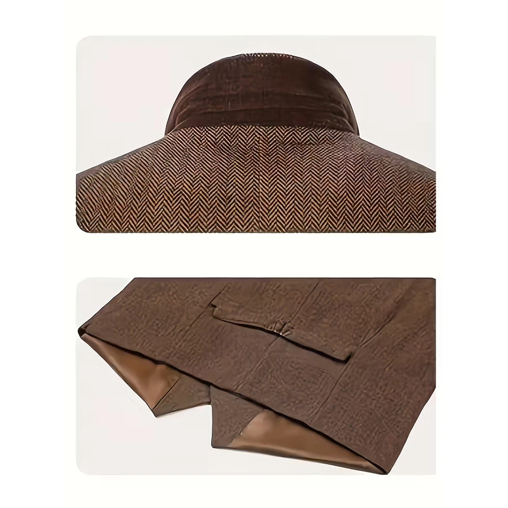 أنيقة براون الرجال الدعاوى 3 قطع سترة سترة بانت مجموعات عالية الجودة واحدة الصدر الشق التلبيب الذكور ملابس الأعمال الذكية #2