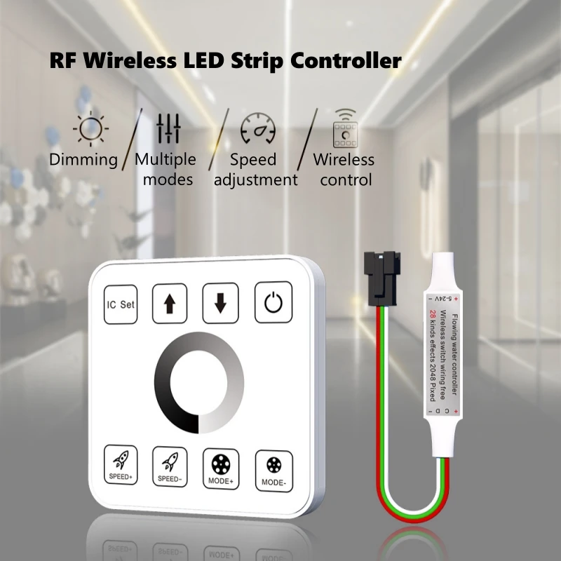 

12-24V RF LED Strip Controller Wireless Touch 86 Switch Panel Dimmer Monochrome Light 2811 Running Water Dimming Controller