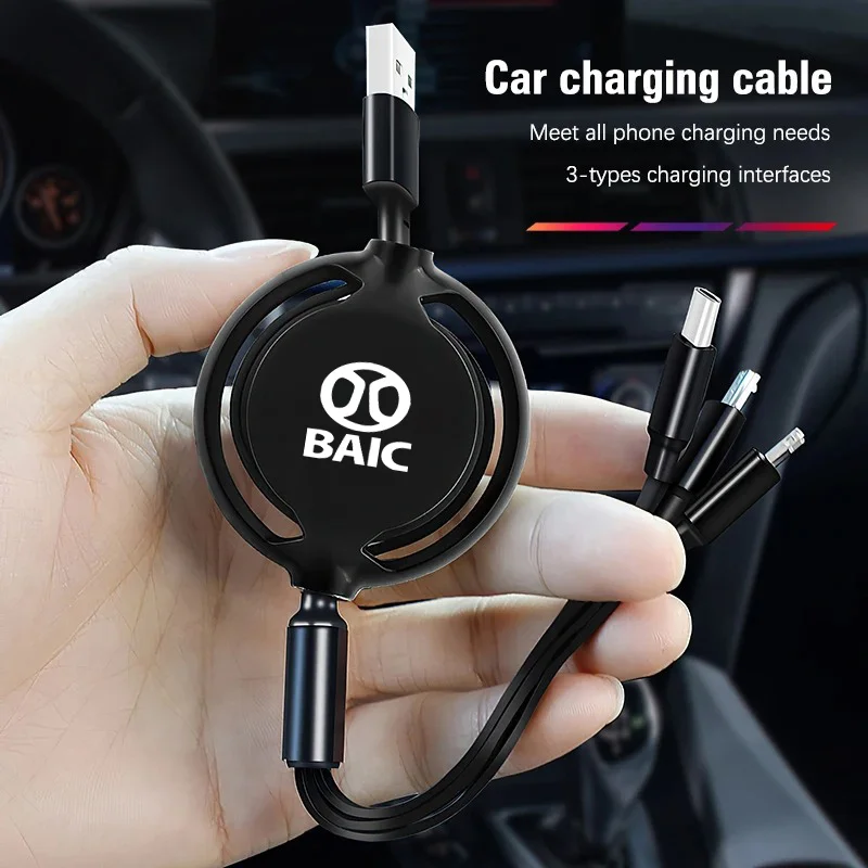 

Car 100w Fast Charging Data Cable Scalable 3 In 1 Phone Charger Type C for Baic Senova X25 X35 X55 X65 D50 beijing X7 EX5 U7
