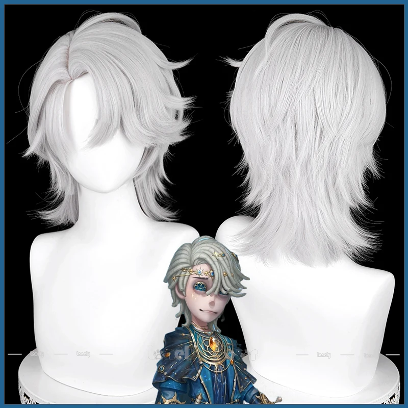 Identity V Patient Cosplay Wig Tracing Light Emil Silver Gray Short Hair Heat Resistant Wigs For Men Women Girls Party Halloween