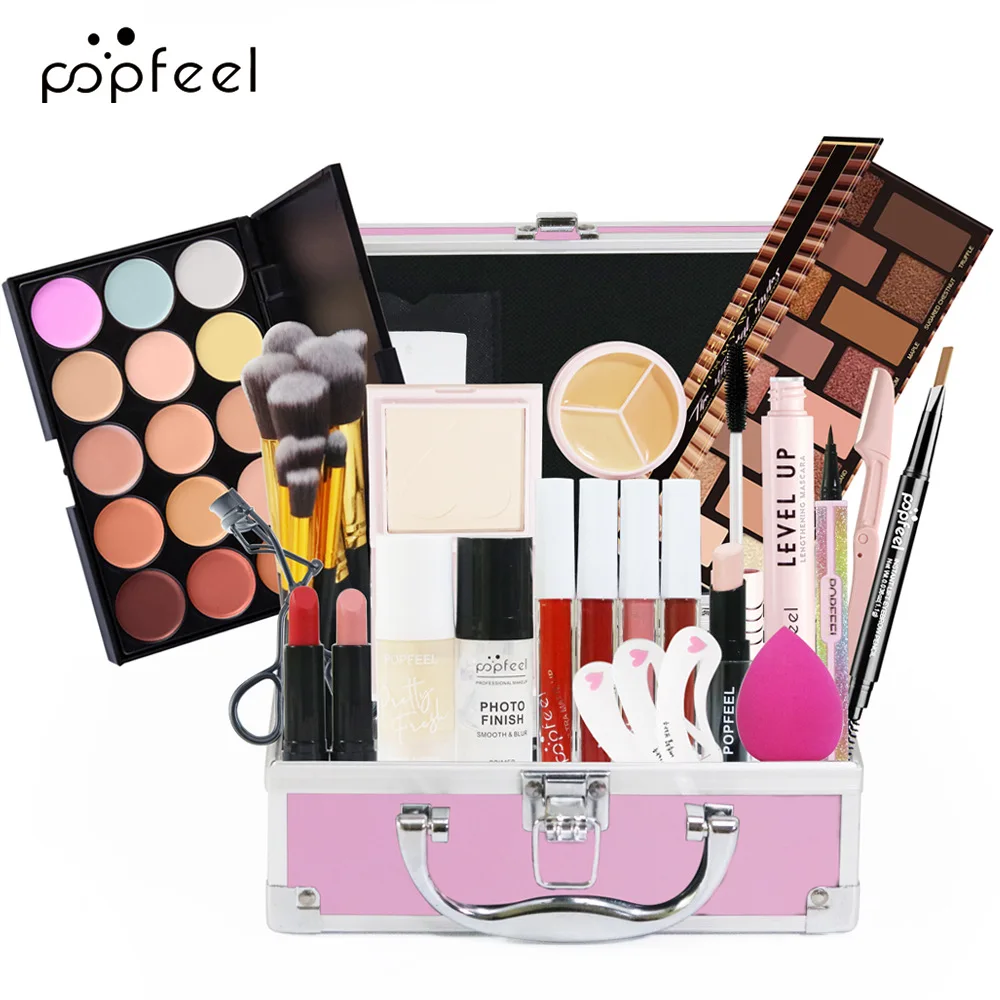 Kit de maquillage Popfeel le plus connu, ensemble complet d'eye-liner, yeux, lèvres, visage, cadeau de luxe, cosmétique pour femme, tout en un, cadeau surprise Profosmail.com