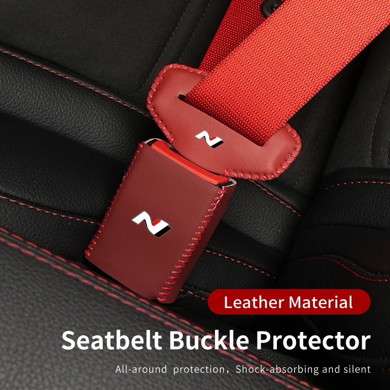 Leather Car Logo Seat Belt Buckle Protector Cover Only For Front Seat Belt For Hyundai I30 I20 IX35 I40 Tucson Veloster - view 4