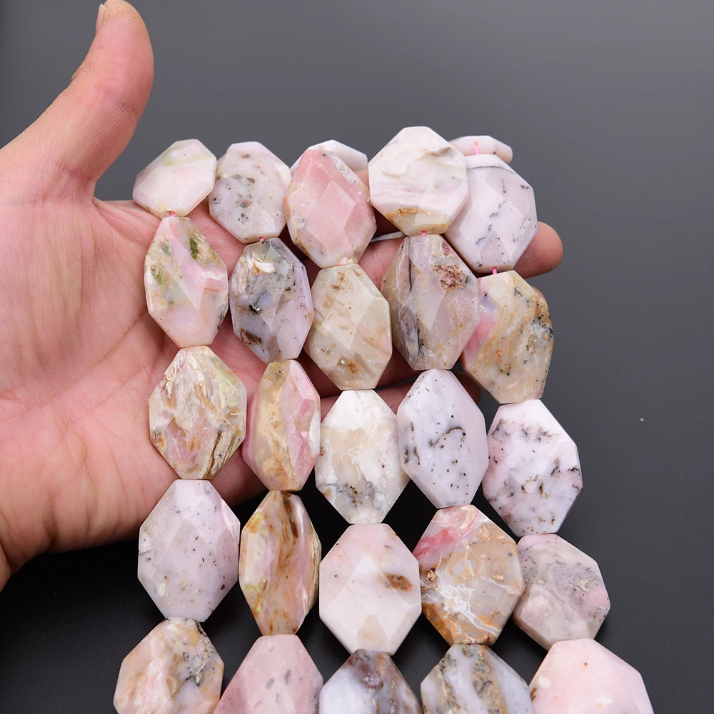 

APDGG 25x35mm Large Natural Pink Opal Stone Cutting Chunky Slice Loose Beads 15.2'' Jewelry Making DIY