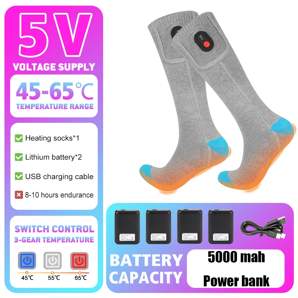 2024 Electric Heated Socks Rechargeable Comfortable Winter Outdoor Sports Warm Feet Ski Sports Fishing Snowmobiles