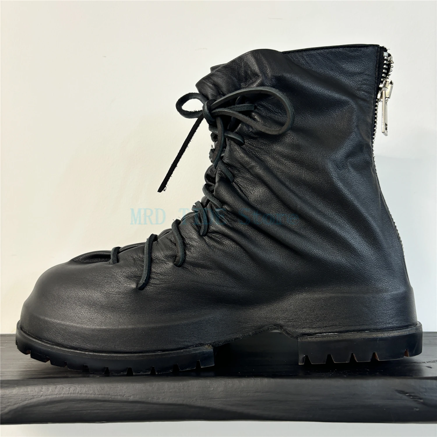 

Men Boots Genuine Leather Zip Ankle Shoes Platform Increase High Street Vintage Luxury Brand Sneakers 42 Black 4 Owens