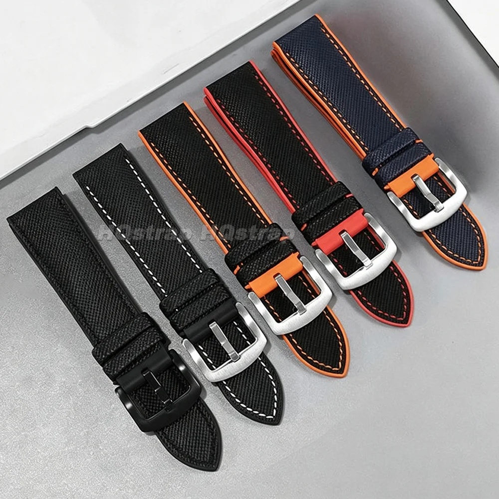 Nylon-Segeltuch-Gummi-Hybrid-Uhrenarmband 18mm 20mm 21mm 22mm Armband Wasserdicht Schweißfest Silikon-Uhrenband Zubehör – Detail 14