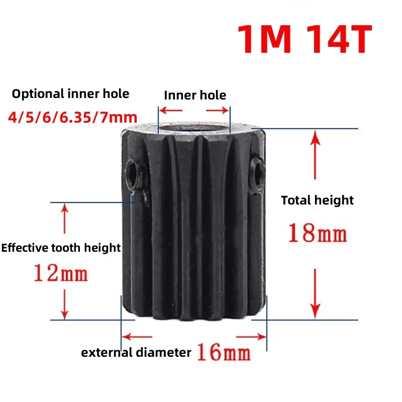 Mod 1 Pinion Gears 10T 12T 14T Bore 4 5 6 6.35 7mm 45# Steel Spur Gear Transmission Accessories Motor Parts