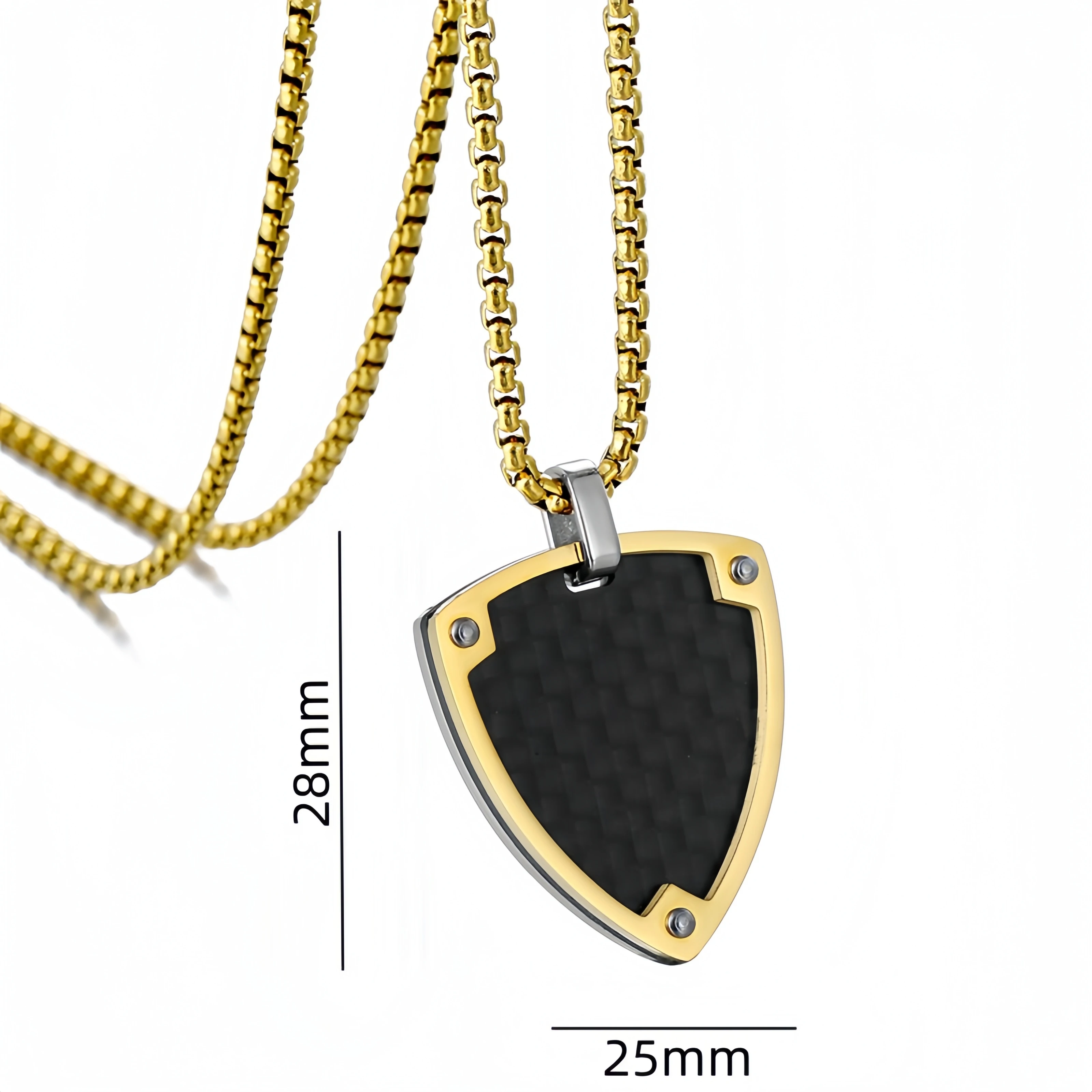 Carbon Fiber Vintage Shield Rose Gold Color Stainless Steel Pendant Necklace Men's Military Soldier Jewelry Gift