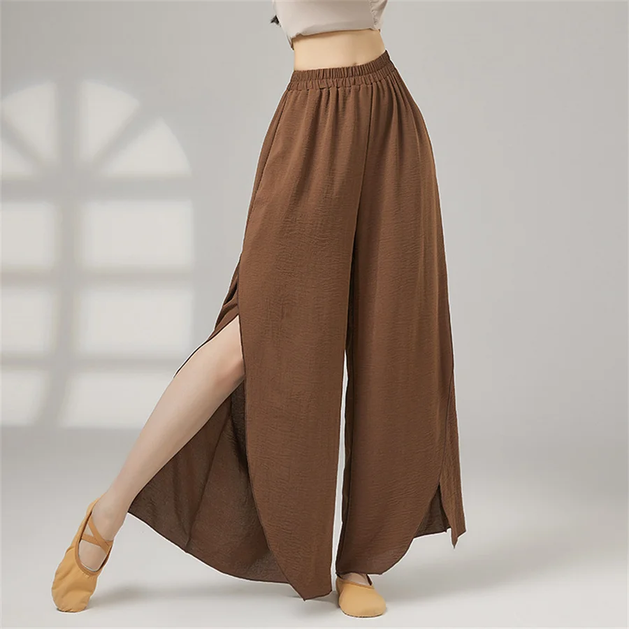 

Женские брюки для современного танца из полиэстера с мягким боковым разрезом, свободные, широкие, модные, классические танцевальные брюки, театральный костюм для взрослых