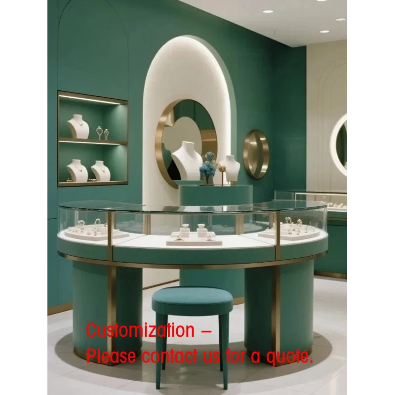 

custom.Modern Luxury High Quality Jewelry Display LED Lit Glass Back Heavy Duty Customizable Size Ladder Shelf Shopping