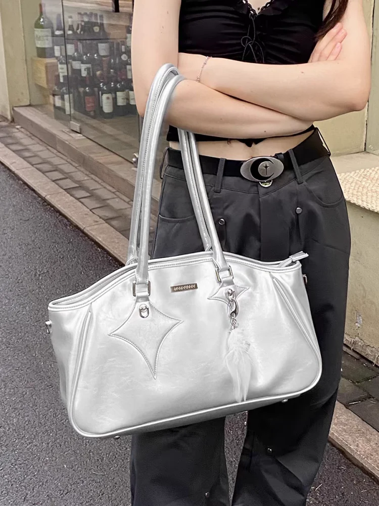 

Women Fashion Soft Leather Big Capacity Tote Shoulder Underarm Bag Y2k Aesthetic Vintage Handbags Grunge All Match Bags