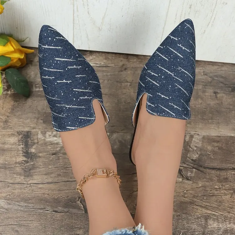 Zapatos informales de punta estrecha para mujer, sandalias de fondo plano, cómodas, arrastre medio, 2024