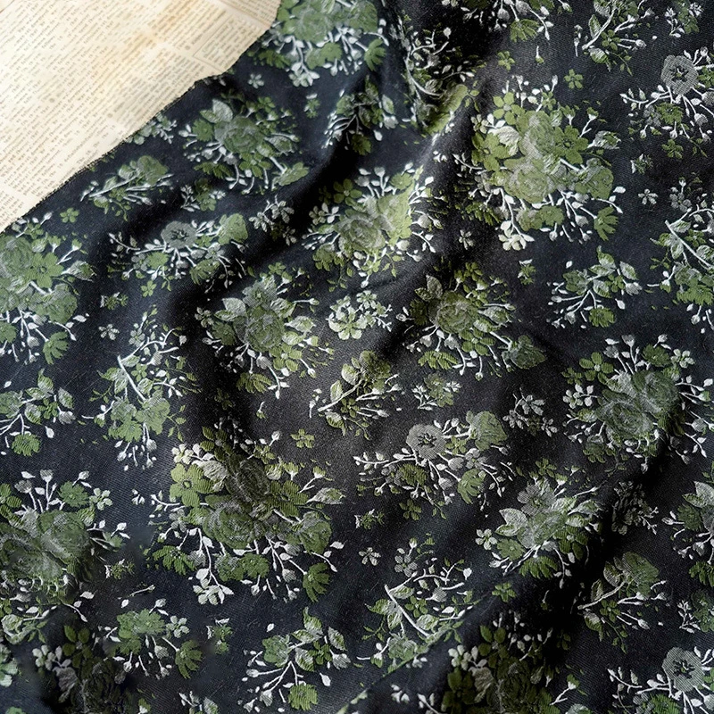 

Black Green Flowers Soft Yarn Dyed Jacquard Fabric Women's Tops Dress Bags Diy Sewing Fabric 50cmx160cm