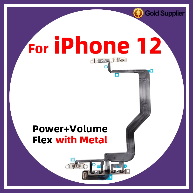 

For iPhone 12 Power On Off Flex Volume Up Down Side Button Key switch on off button Ribbon Flex Cable With Metal