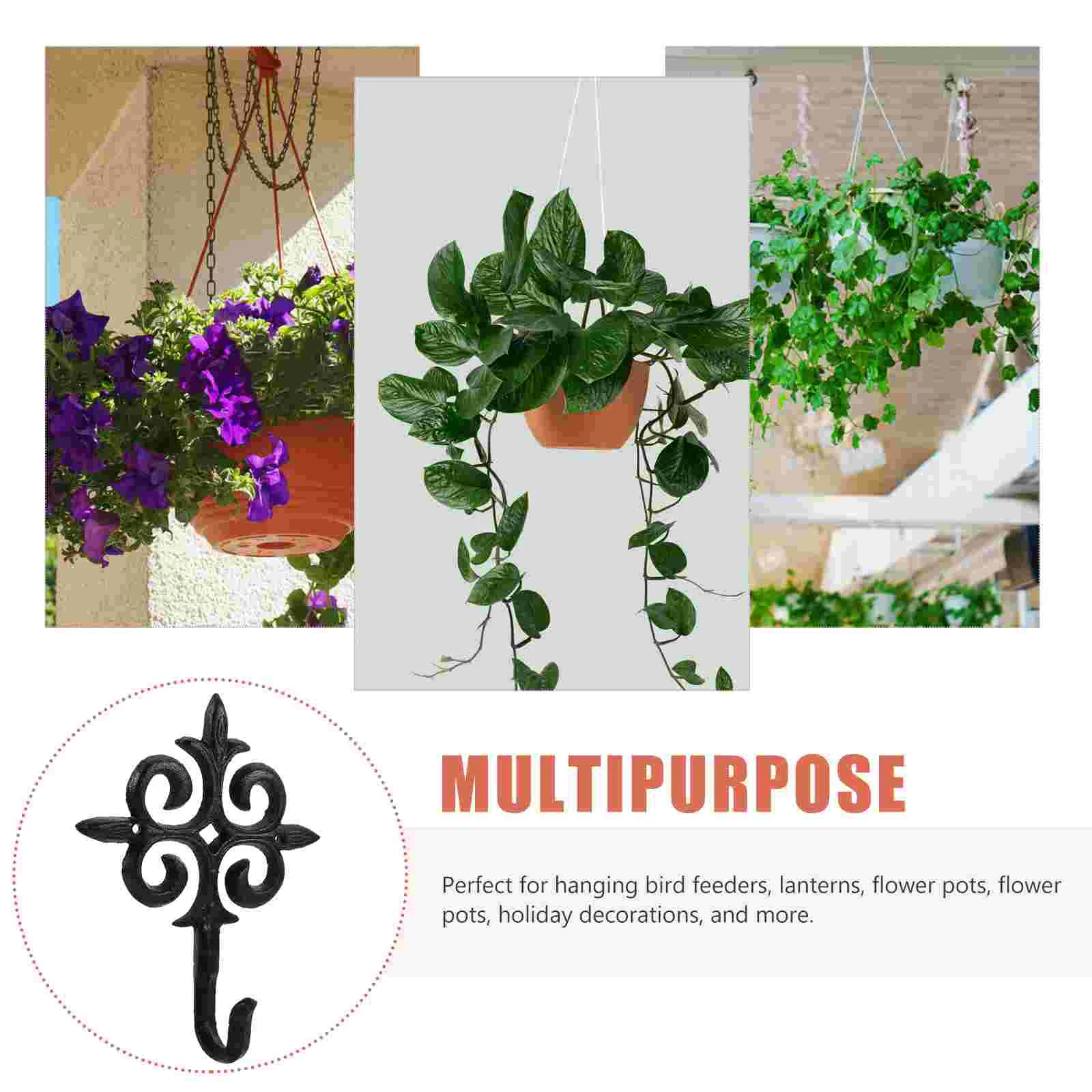 Gancho de flores de hierro fundido para exteriores, ganchos para cesta, soporte para maceta colgante, soporte interior