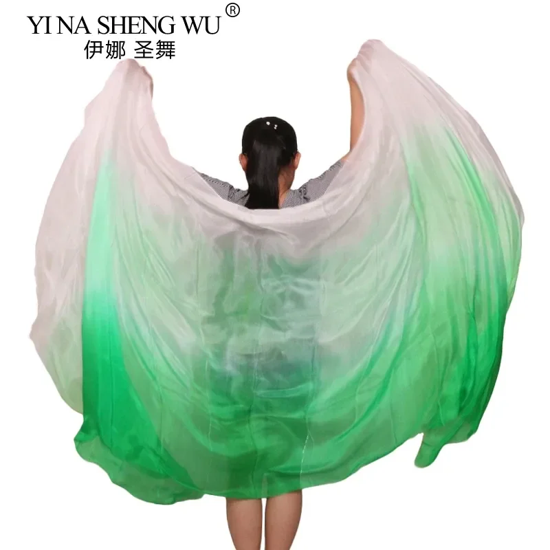 100% الحرير الرقص الشرقي الحجاب 5 مللي متر/8 مللي متر 250/270*114 سم التدرج الألوان الأخضر + الضوء الأخضر + الأبيض اليد مصبوغ الرقص الحرير الحجاب حسب الطلب #2