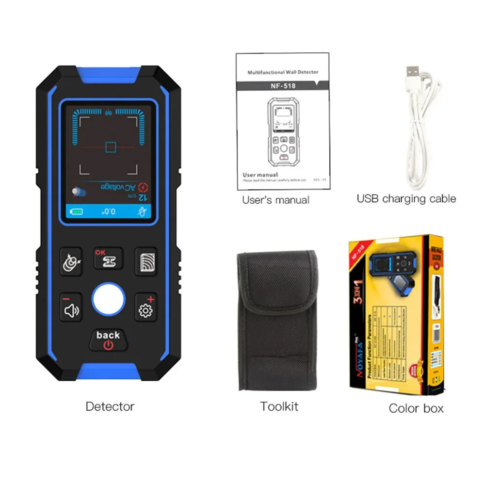 NOYAFA NF-518 3-in-1 Pinpointer Detector Wall Scanner Metal Wood Live Wires