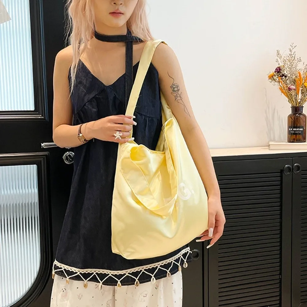 

Girly Style Satin Shoulder Bag Satin Pearlescent Cream Color Korean Version Tote Bag Japanese Cute Ballet-Style
