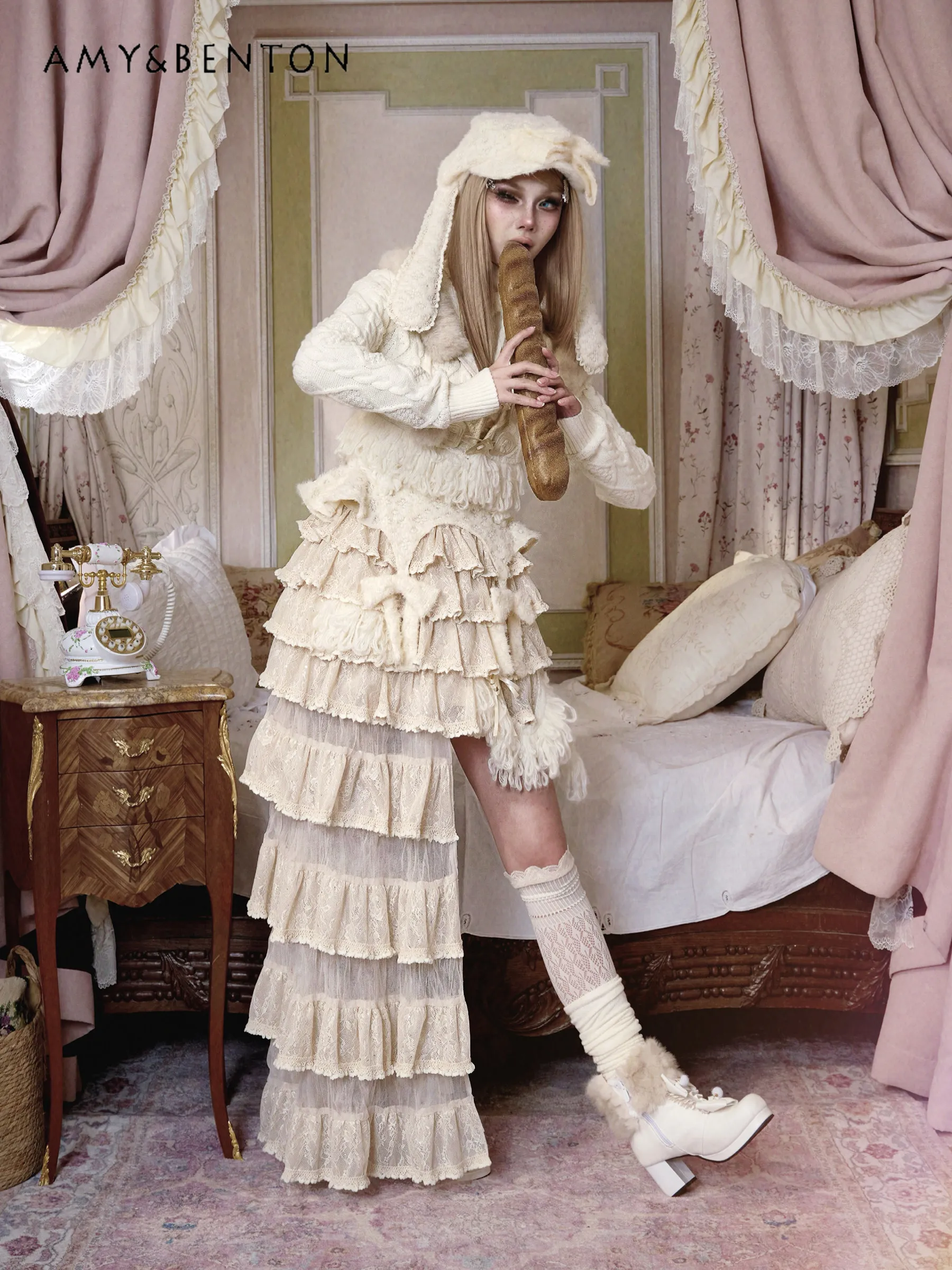 Francês gracioso estilo fada renda em camadas saia palácio retro cintura alta irregular mini saia feminina vestidos de noite de natal