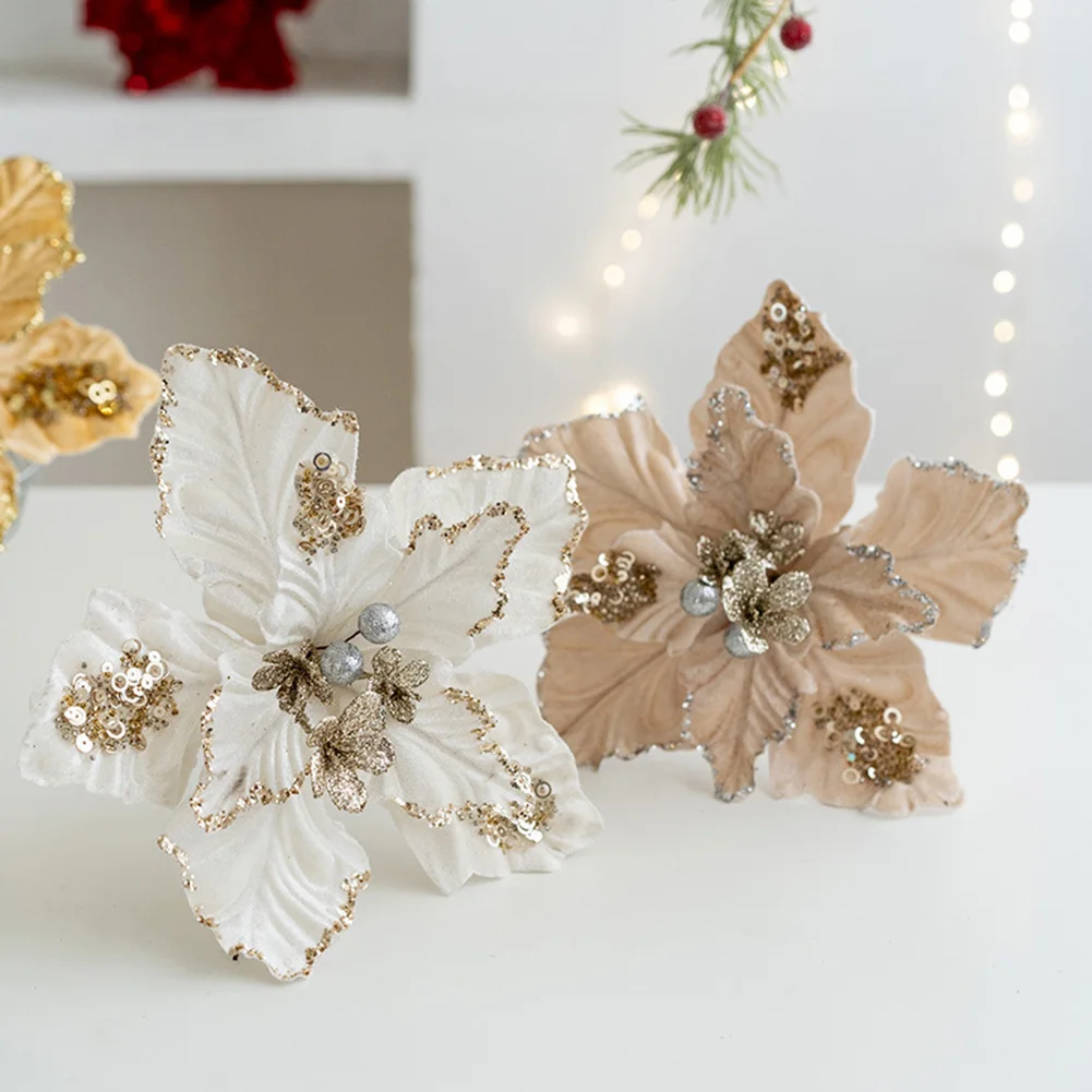 

1pc 22cm Christmas Flower Christmas Tree Decoration Home Glitter Christmas Ornaments Home Decoration 2025 New Year Christmas