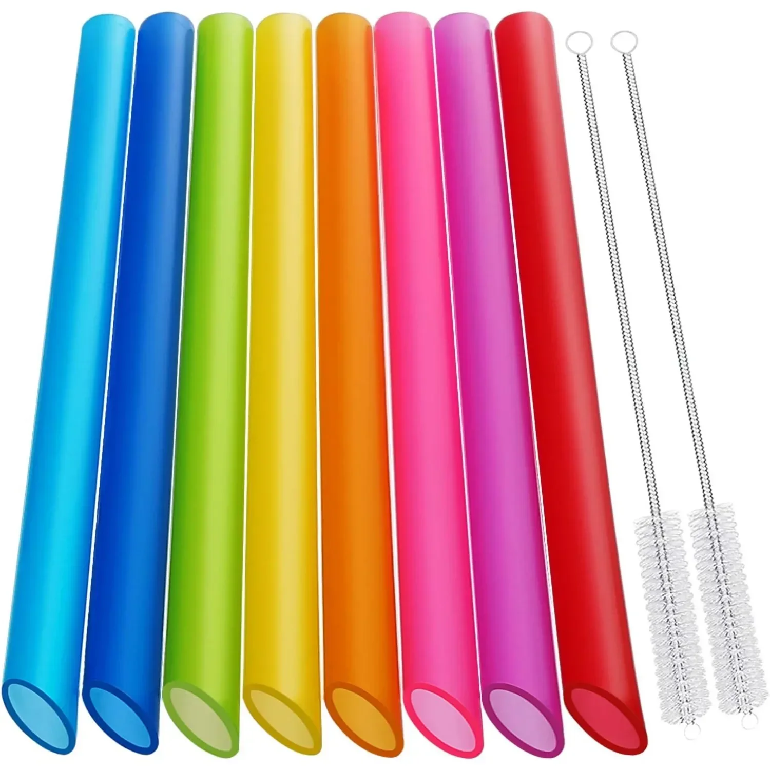 

[Angled Tips] 8 Pcs Reusable Boba Straws & Smoothie Straws, BPA FREE Food-Grade Plastic Straws with 2 Brushes