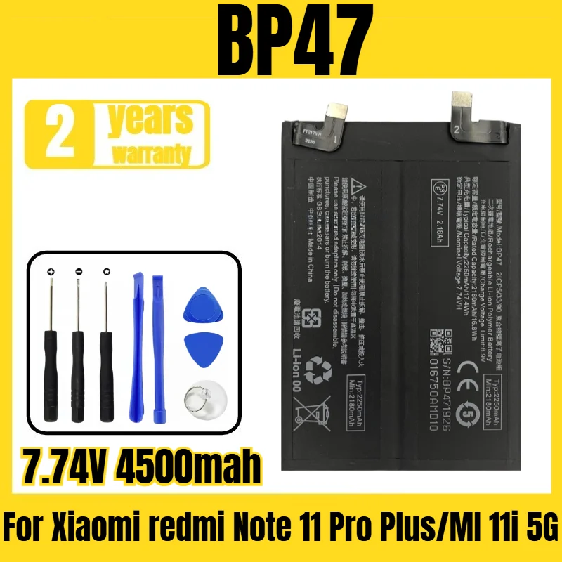 Suitable for Xiaomi redmi Note 11 Pro Plus/MI 11i 5G battery BP47 mobile phone battery,large capacity,free tool 7.74V 4500mah