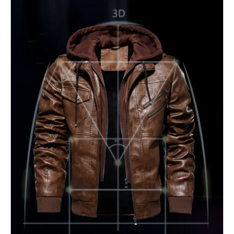 

Men Casual Mens Motorcycle PU Biker Jacket Fleece Windbreaker Hooded Leather Coats Autumn Winter Men's Warm PU Leather Jackets