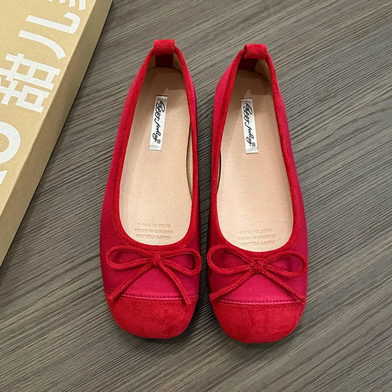 2024 Red New Women Flat Shoes Fashion Shallow Slip On Ladies Elegant Ballerinas Shoes Soft Flat Heel Outdoor Casual Mary Jane S