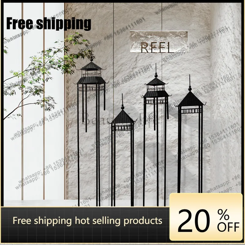 Factory Direct. New Chinese-style wrought iron pavilion tower abstract architectural ornament floor sculpture