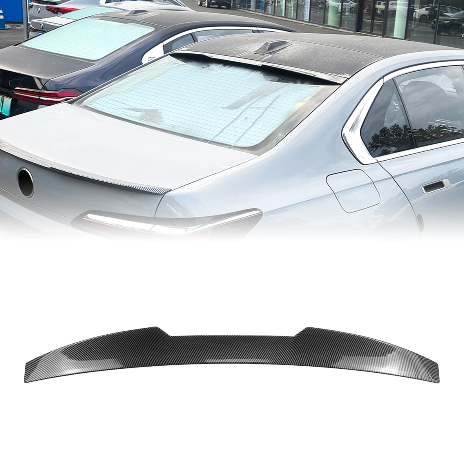 

Trunk Tail Tailgate Upper Splitter Carbon Fiber Look/Gloss Black Rear Roof Spoiler Wing Lip For BMW 7 Series i7 G70 G73 2023+