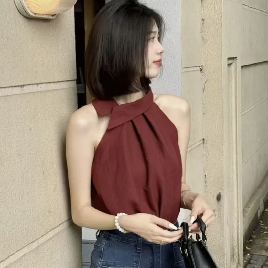 

American spicy girl sexy sleeveless off shoulder vest summer women's small fresh trendy solid color versatile top