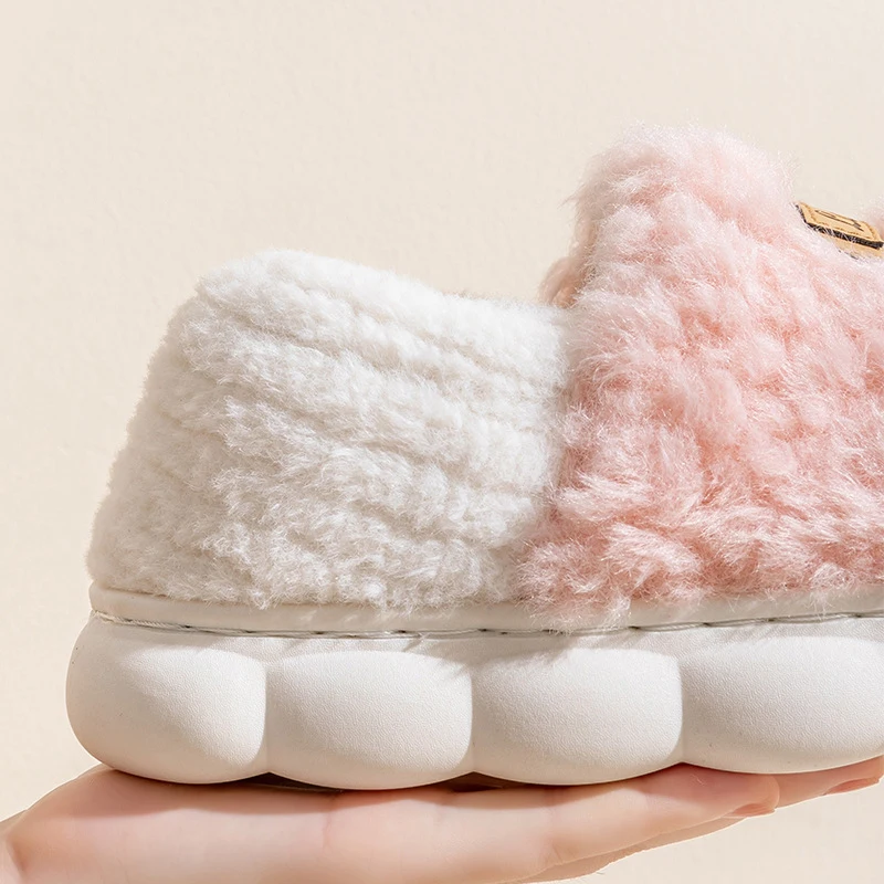 Crestar-Pantoufles en coton pour femmes, chaussons d'intérieur en peluche pour couple, chaussures plates de maison en fourrure, toboggans chauds et moelleux, hiver 2024, nouveau