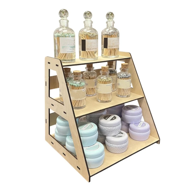 3-Tier Wooden Shelf Ladder Storage Rack with Open Shelves, Organizer for Kitchen Vanity Desktop Self-Assembly Display Stand Rack