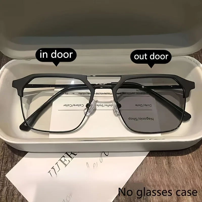 Photochrome Anti-Strahlungs-Blaulichtfilter-Brille, quadratischer Metallrahmen, Computerbrille für Damen und Herren, austauschbare Gläser – Detail 4