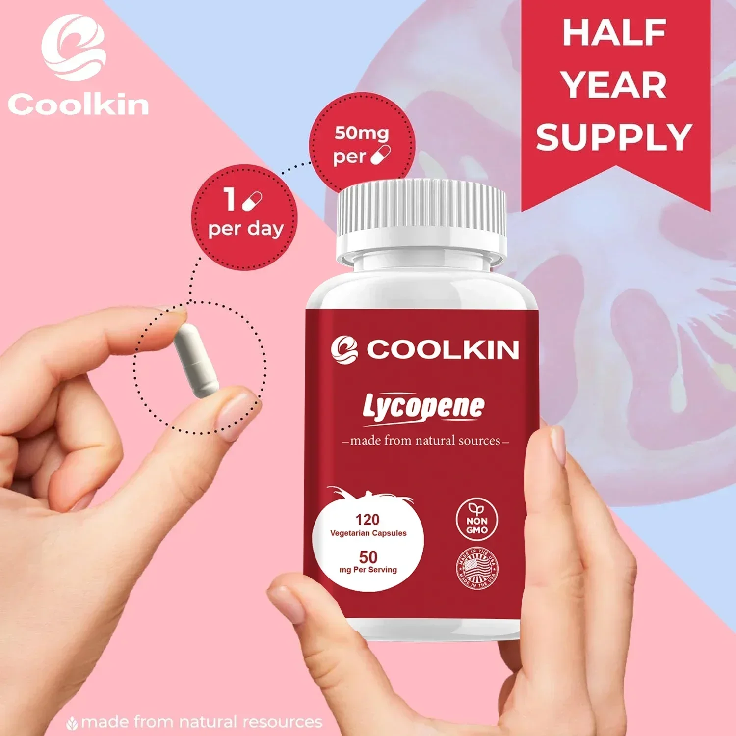 كبسولات ليكوبين 50 ملجم - مضادات الأكسدة القوية، مضادة للشيخوخة، تدعم البروستاتا وصحة القلب، 30/60/120 كبسولة #5