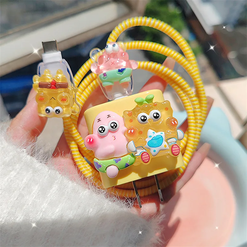 SpongeBob Patrick Star For Iphone Ipad Charger USB Cable Case Cover Protector,Silicone 3D Cartoon Cable Winder Kids Funda