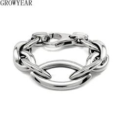 Big Wide Chunky Bracelet for Women Stainless Steel Exaggerated Cool Heavy Bracelets with Huge Special Clasp Lock