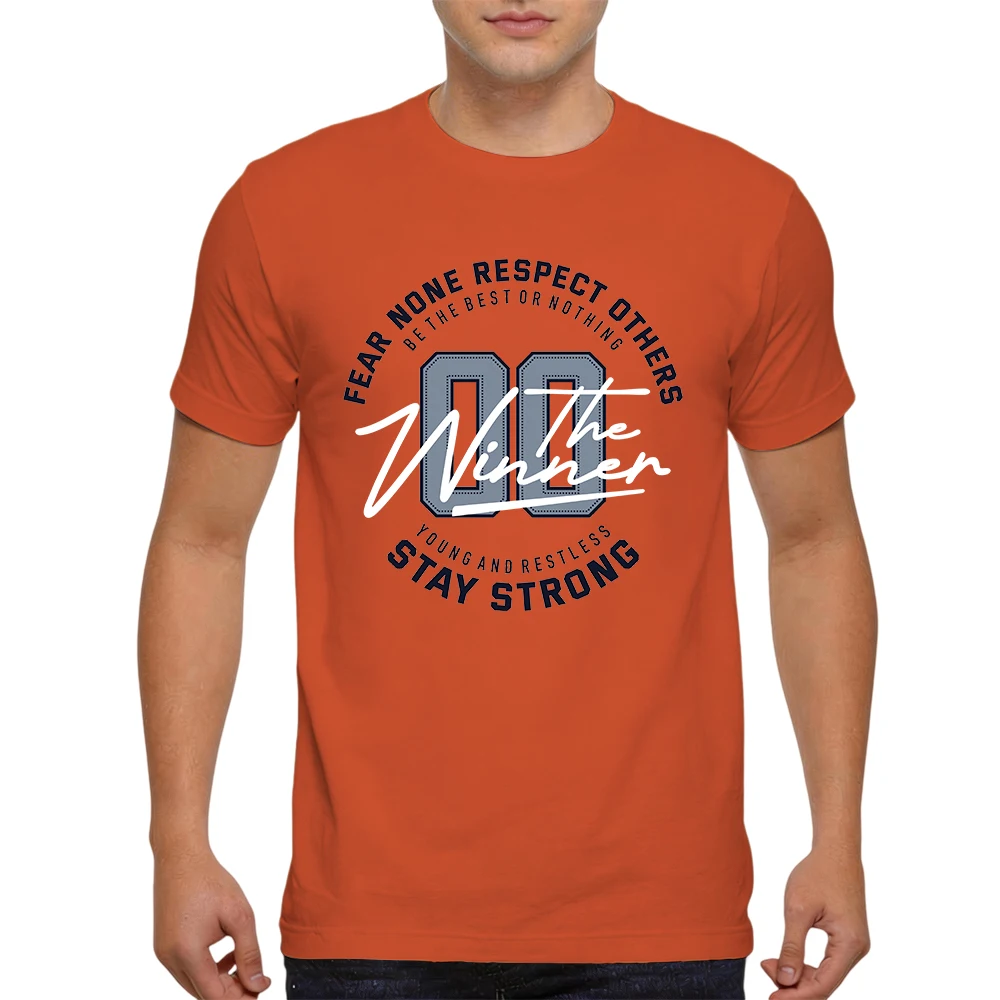Mens 100% Cotton T Shirt Nothing Stay Strong Winner Vintage Varsity Number Letter Print Breathable Short Sleeve Casual Daily Tee