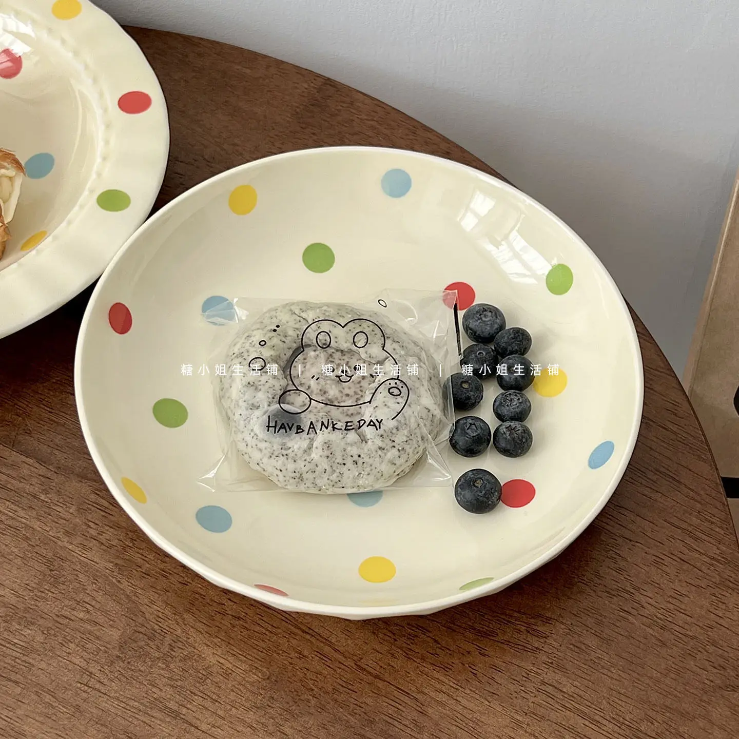 

Керамические тарелки в скандинавском стиле с узором в горошек, разноцветные, простые, круглые, с подглазурной росписью, универсальная посуда для сервировки стола