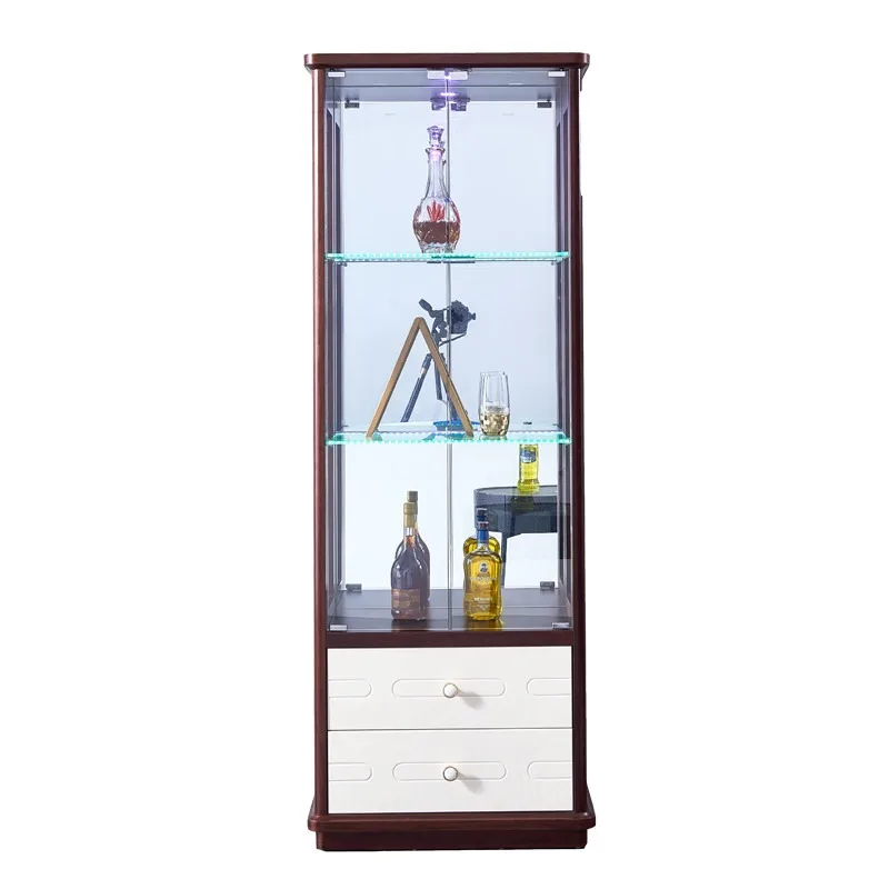 Simple modern living room against the wall TV side wine cabinet with lock display cabinet double door glass decorative cabinet n