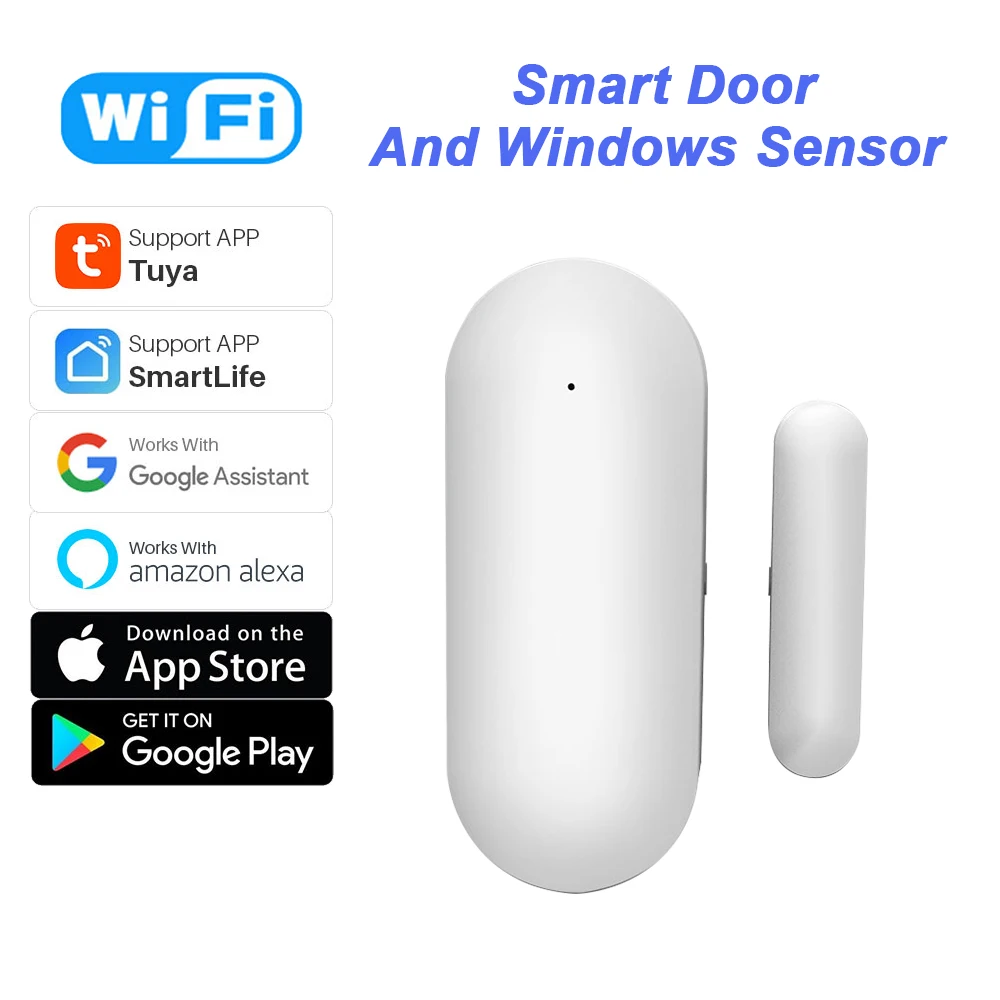 

Tuya Smart Door Sensor WiFi Window Open/Closed Detectors Smartlife APP Remote Real-time Monitor Works With Google Home Alexa